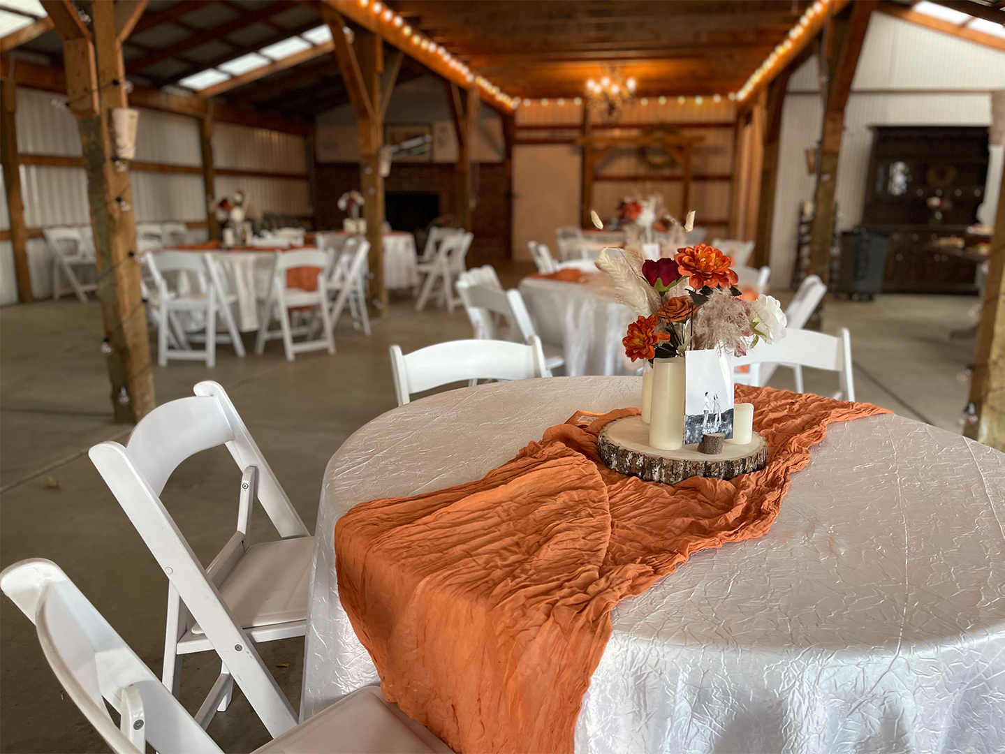 Table Chairs Linens and Centerpiece